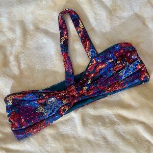 ONIA Lauren Floral Bow Asymmetric Bandeau Bikini Swimwear Top XL fits Large